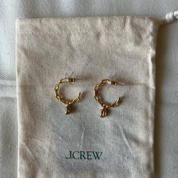 J. Crew Chainlink Gold-Plated Hoop Earrings with Crystals New - Picture 3 of 3